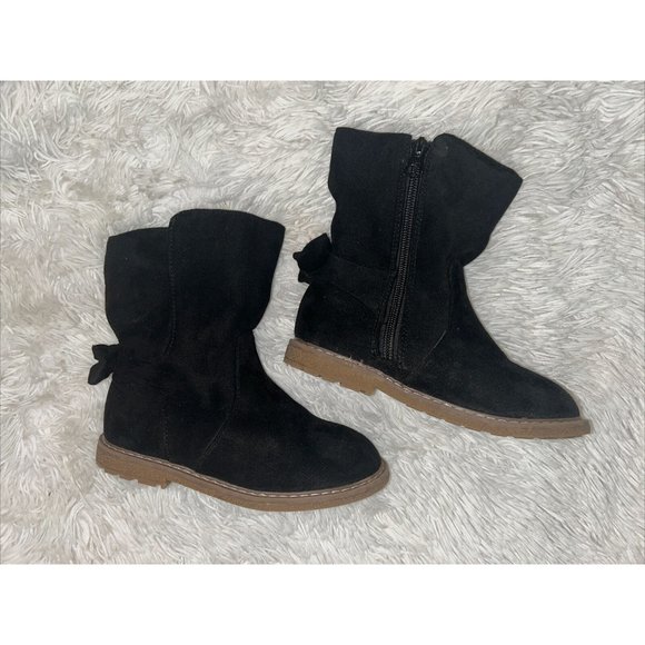 Cat & Jack - Black Suede Bow Boots - Little girls Size 10 - Picture 1 of 4